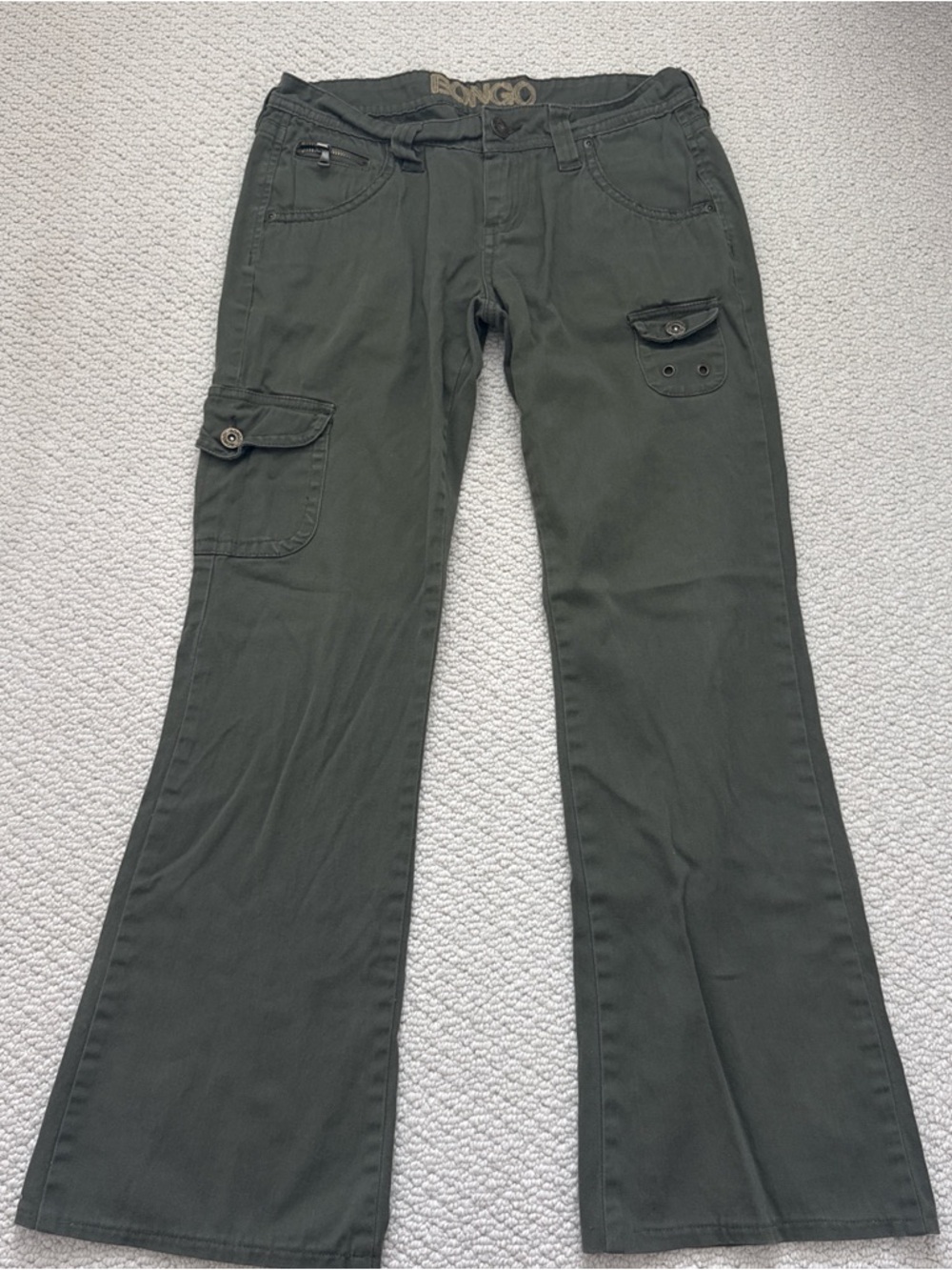 BONGO Olive Utility Pants with Contrasting Embroidered Logo